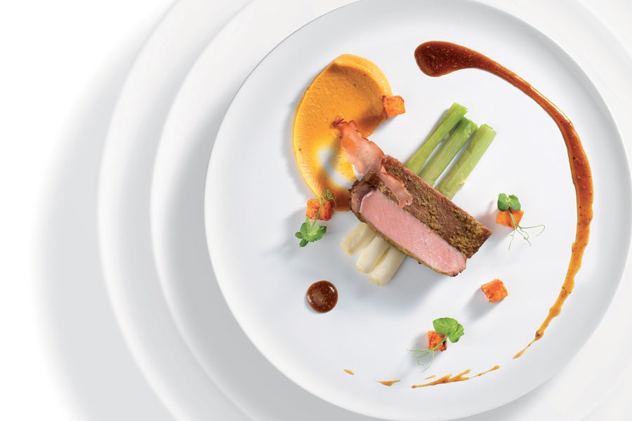 Entrecôte Rendang et purée de pomme de terre douce